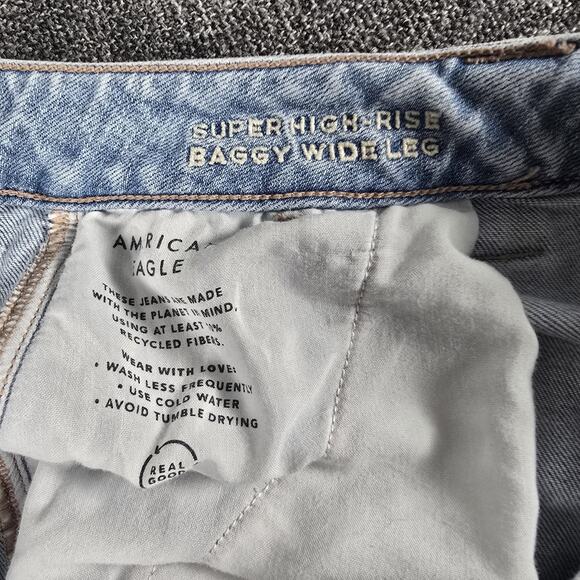 American Eagle Jeans Womens 12 Regular High Rise Baggy Wide Leg Light Blue Cargo - Picture 7 of 14